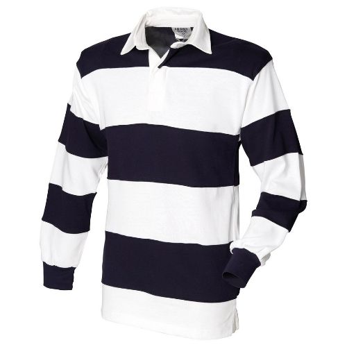 Front Row Sewn Stripe Long Sleeve Rugby Shirt White & Navy (White collar)